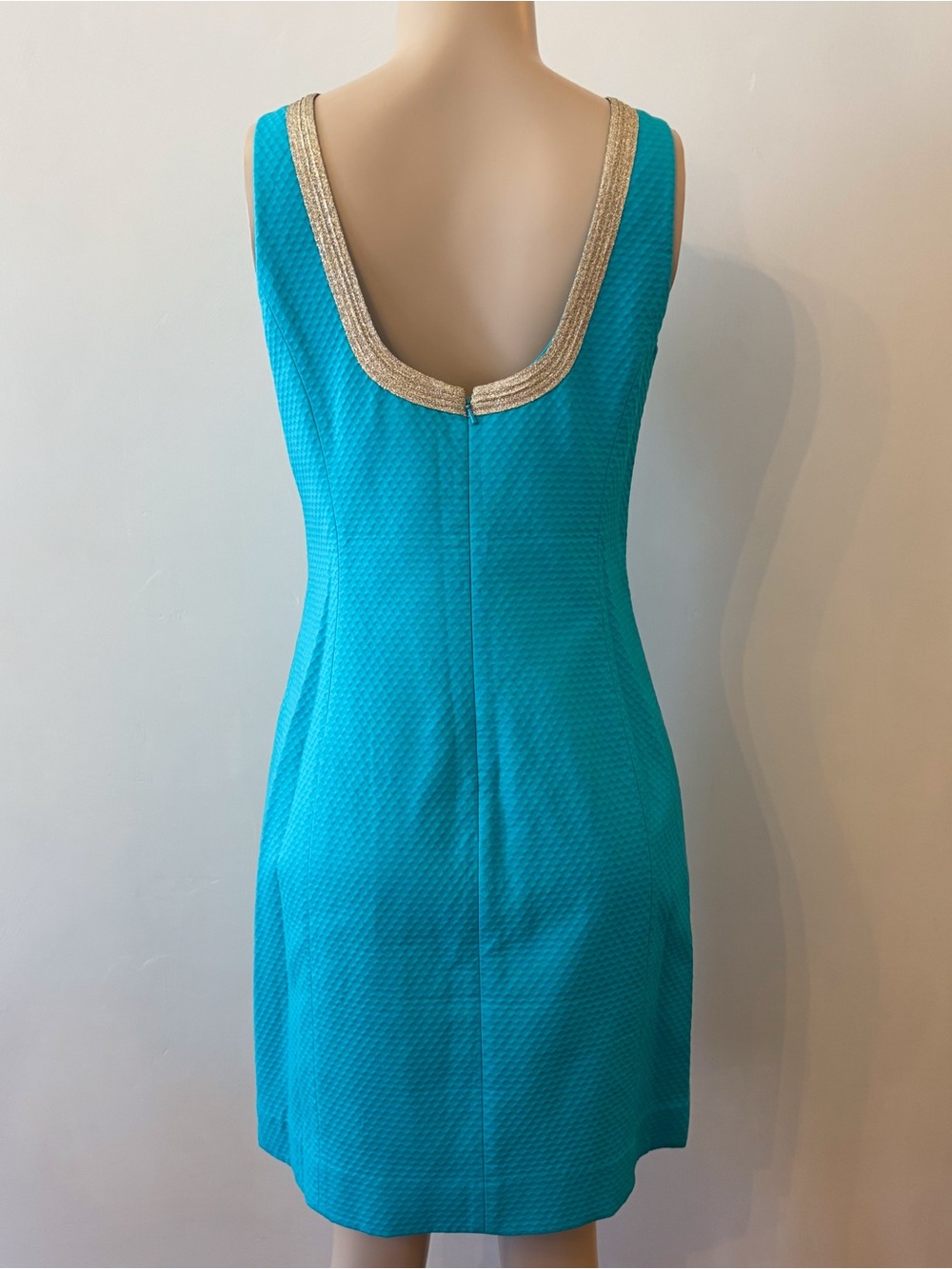 Lilly Pulitzer Turquoise Shift Dress with Cream Trim - Picture 4 of 7